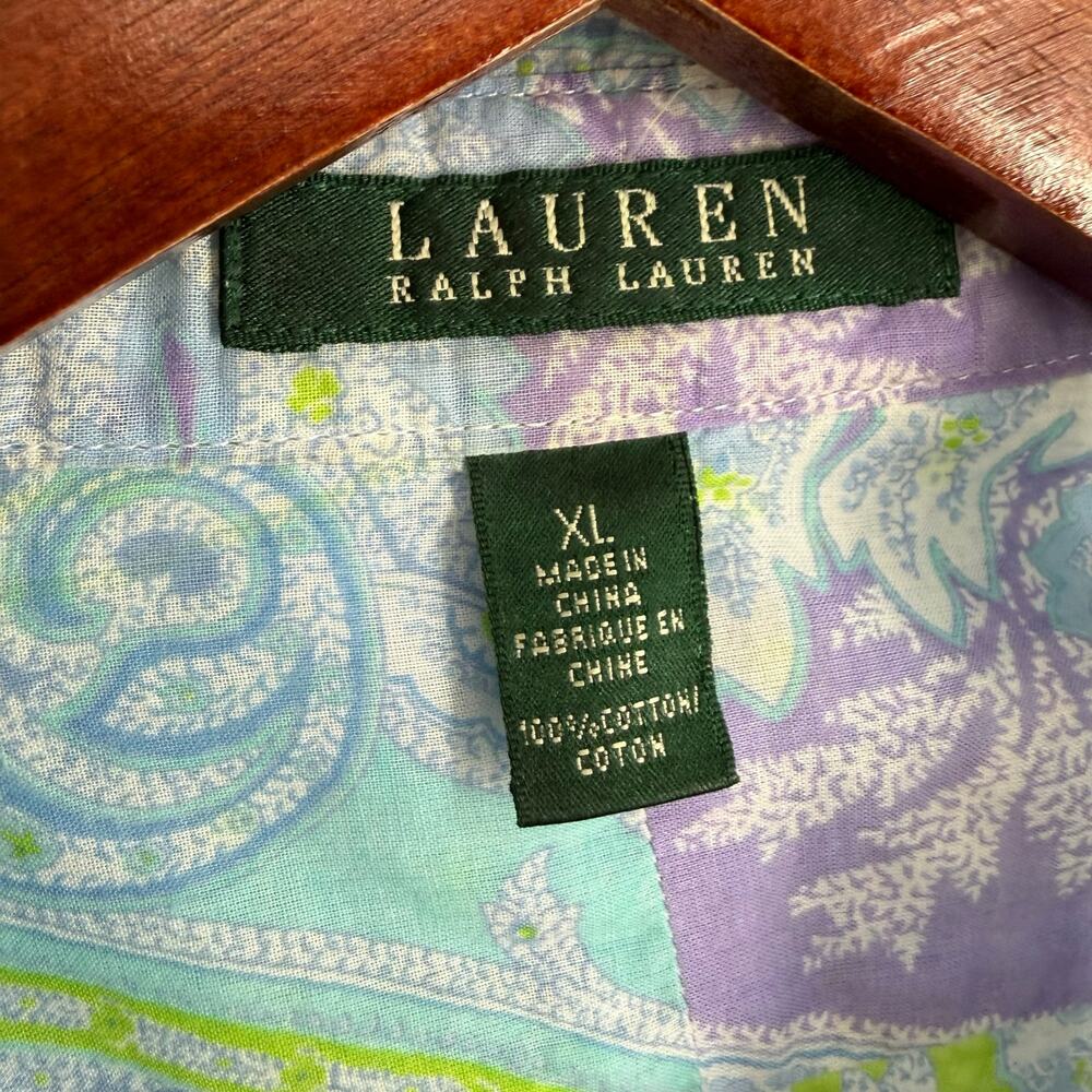 Ralph Lauren Sz XL Blue Green Tropical Lightweight Long Sleeve Blouse Shirt Top - Picture 3 of 9